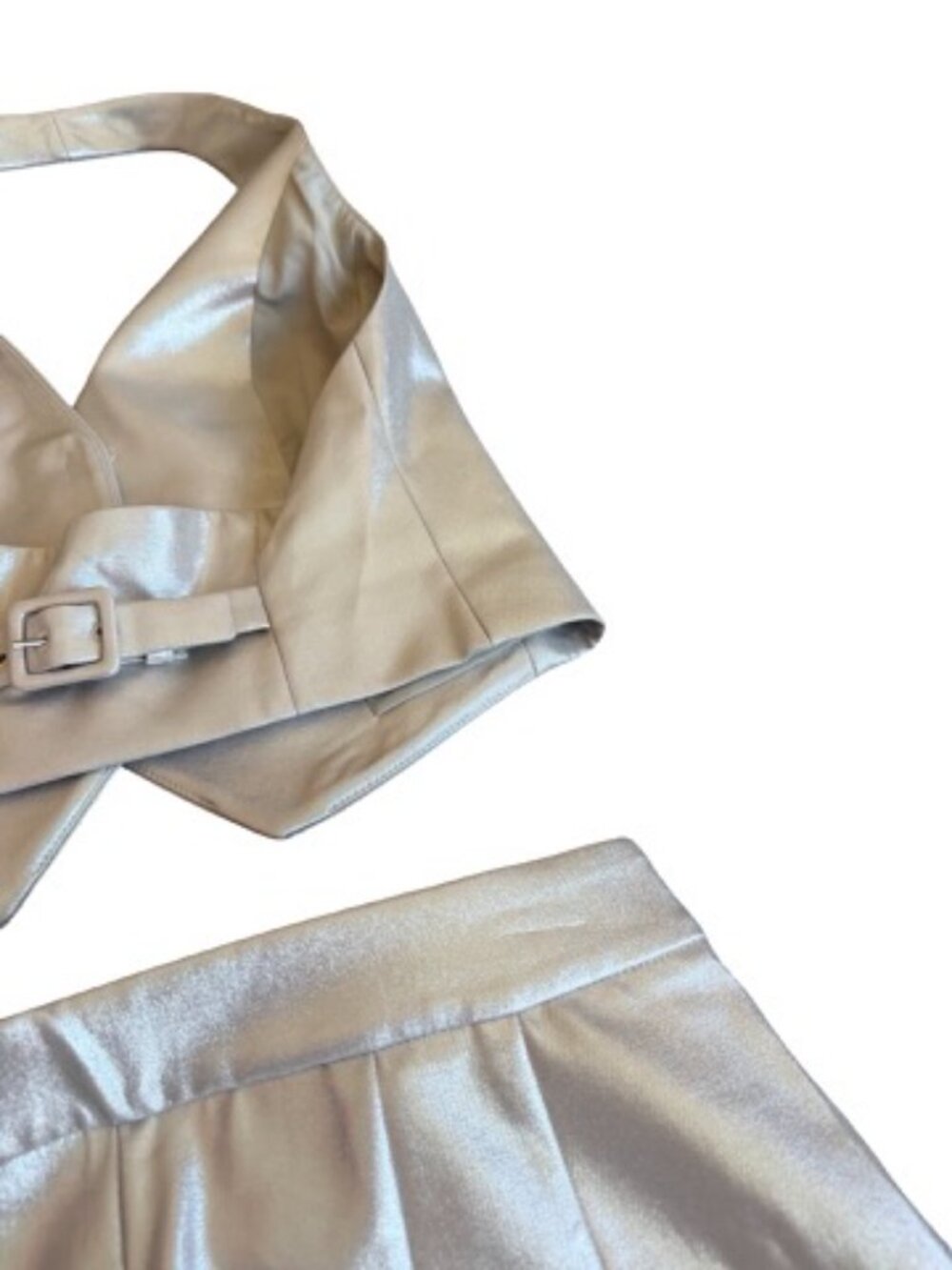 Express Editor Editor Champagne Gold Metallic Halter Pantsuit Set Small Women's - Picture 4 of 13
